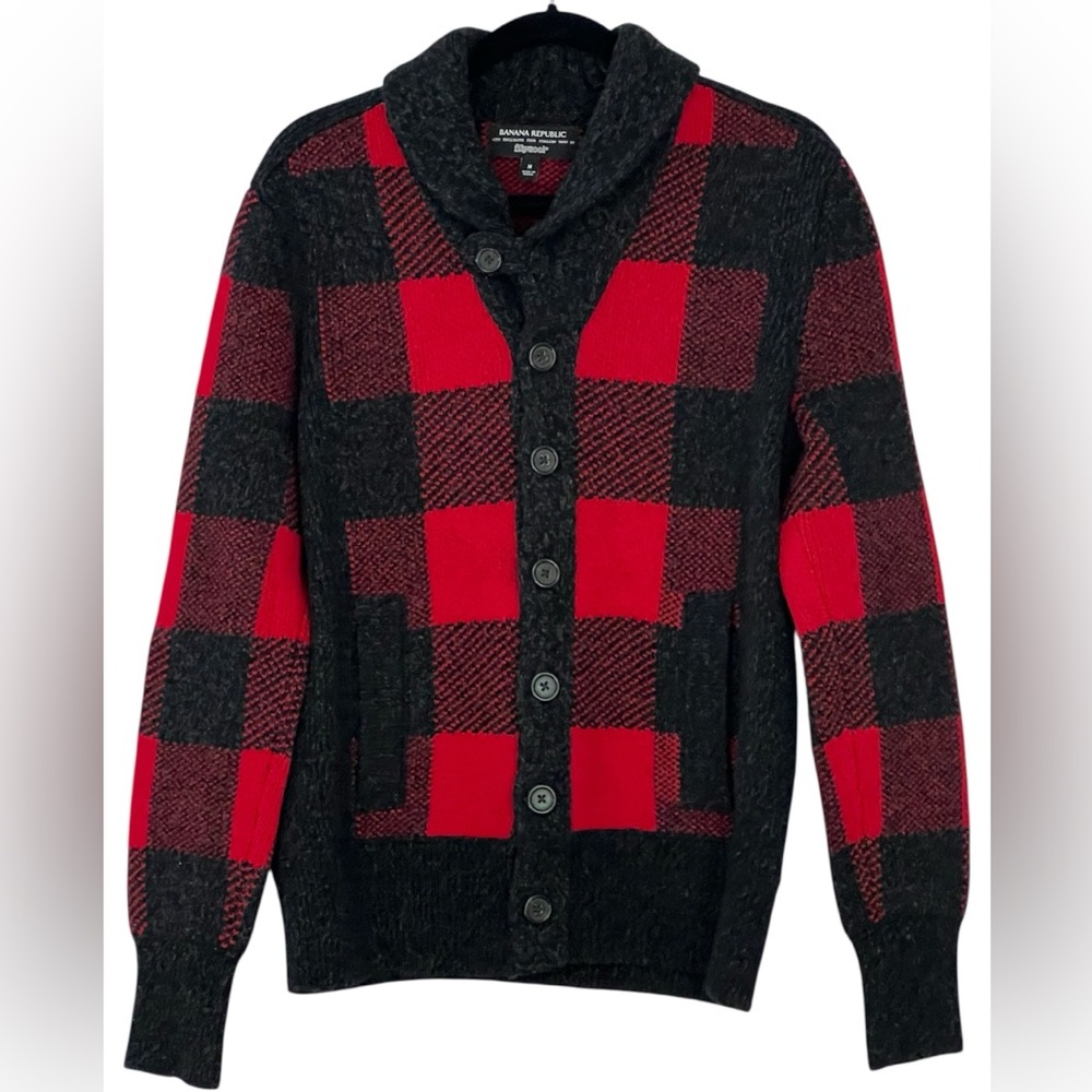 Banana Republic Filpucci Merino Wool Blend Buffalo Plaid Unisex Cardigan Size M